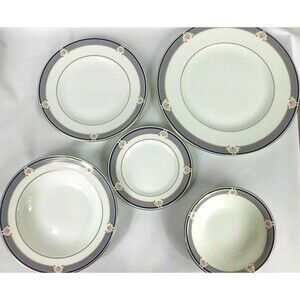 Vintage Wedgwood Waverley 5 Piece Place Setting Bone China England Plate Bowl